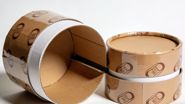 Telescopic paper tube packaging structure with separate lid and base showing sliding closure design