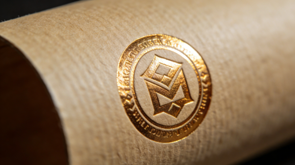 Close-up of paper tube with foil stamping and embossed logo
