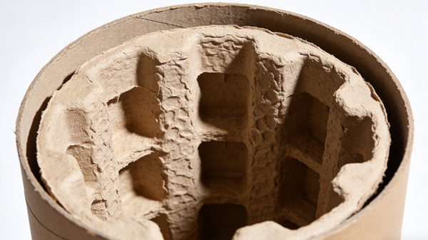 Molded pulp insert used inside paper tube packaging for fragile product protection