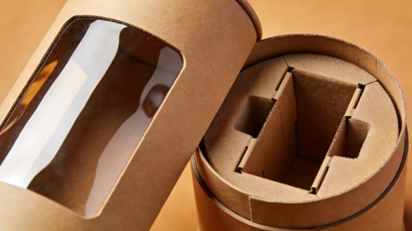 Custom paper tube packaging with transparent window and internal insert for product display and protection