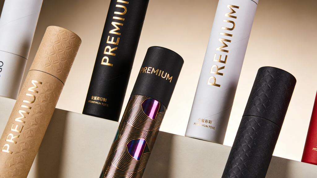 Luxury printed paper tubes with foil stamping embossing and matte lamination finish
