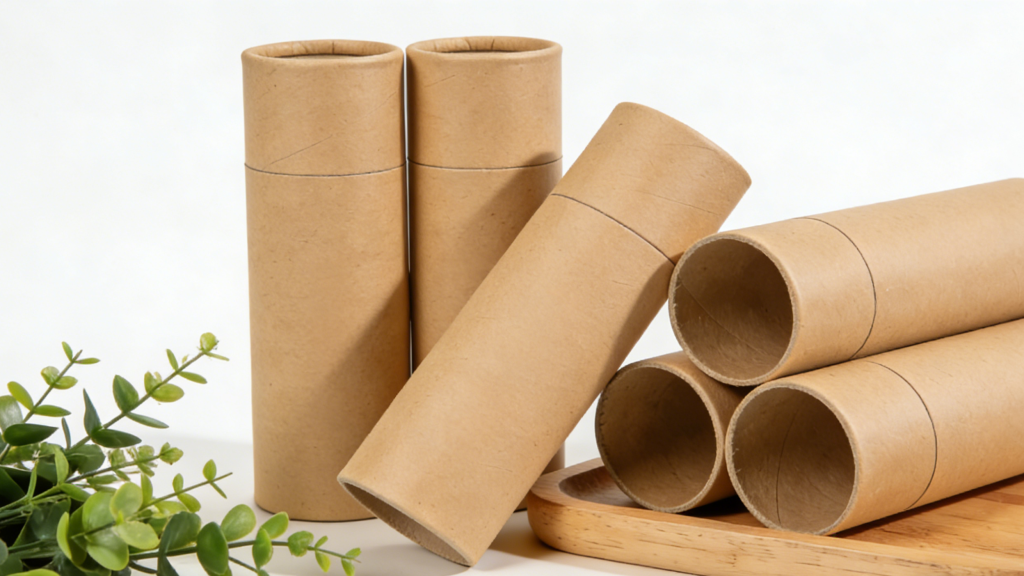 Natural kraft paper cosmetic tubes emphasizing sustainable packaging design