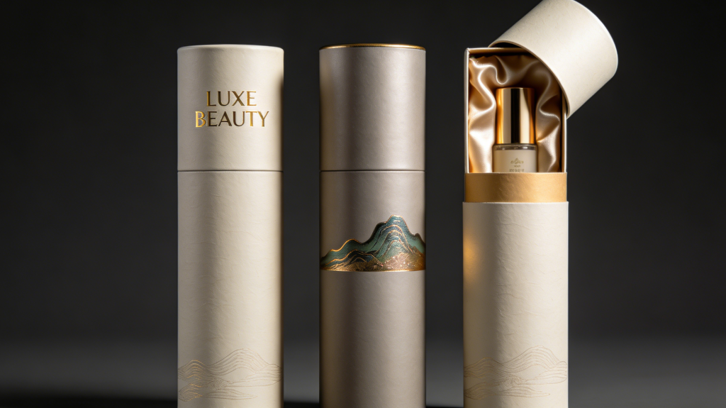 Printed custom paper tube packaging with foil stamping and matte finish